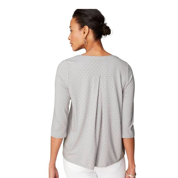 J.Jill Wearever V-Neck Ballet-Sleeve Top in Zinc Mini Dots - Size XS - Picture 2 of 6
